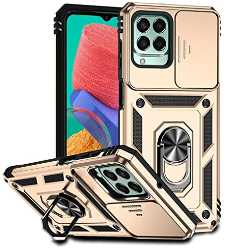 MAOGE Hülle für Samsung Galaxy M33 5G, Militär Robust Handyhülle Outdoor Stoßfest Silikon TPU + PC Handy Case Schutzhülle mit Kameraschutz und 360 Grad Ring Ständer - Gold von MAOGE