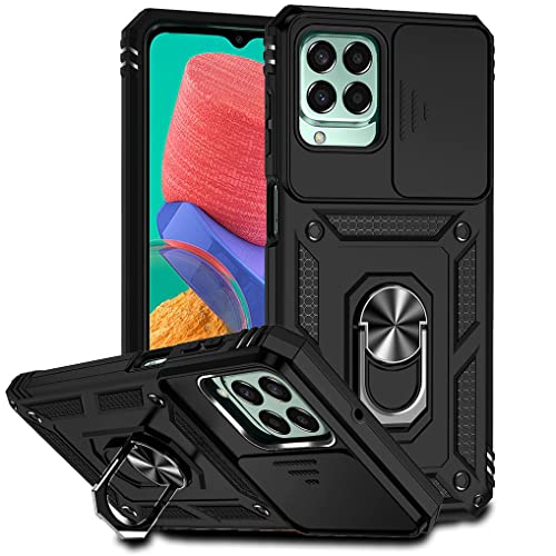 MAOGE Hülle für Samsung Galaxy M33 5G, Militär Robust Handyhülle Outdoor Stoßfest Silikon TPU + PC Handy Case Schutzhülle mit Kameraschutz und 360 Grad Ring Ständer - Schwarz von MAOGE