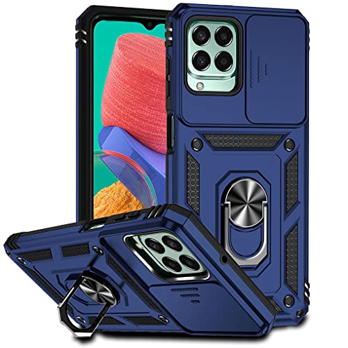 MAOGE Hülle für Samsung Galaxy M53 5G, Militär Robust Handyhülle Outdoor Stoßfest Silikon TPU + PC Handy Case Schutzhülle mit Kameraschutz und 360 Grad Ring Ständer - Blau von MAOGE