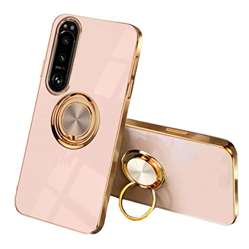 MAOGE Hülle für Sony Xperia 1 IV, Galvanik Phnom Penh Design Ultra Dünn Glänzend Weich Silikon TPU Stoßfest Handyhülle Cover Schutzhülle mit 360 Grad Ring Ständer, Rosa von MAOGE