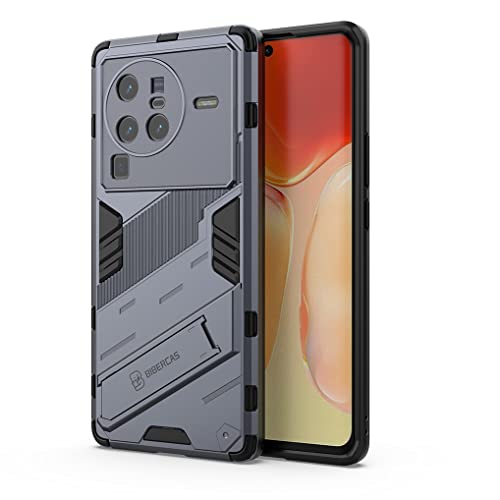MAOGE Hülle für Vivo X80 Pro, [Militärische Stoßfest Case] Ultra Dünn Harter PC Sanft TPU Schutzhülle Handyhülle mit Stabilem Faltbar Ständer - Grau von MAOGE