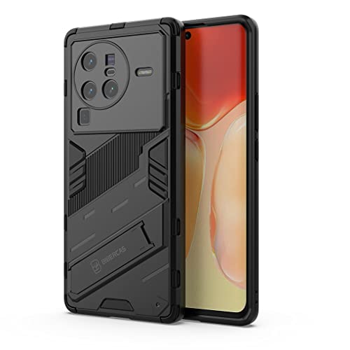 MAOGE Hülle für Vivo X80 Pro, [Militärische Stoßfest Case] Ultra Dünn Harter PC Sanft TPU Schutzhülle Handyhülle mit Stabilem Faltbar Ständer - Schwarz von MAOGE