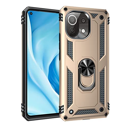MAOGE Hülle für Xiaomi 11 Lite 5G NE/Xiaomi Mi 11 Lite (4G/5G), Militär Strapazierfähig Robust Handyhülle Stoßfest Silikon TPU + PC Handy Case Schutzhülle mit 360 Grad Ring Ständer - Gold von MAOGE