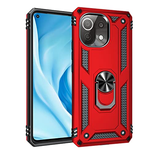 MAOGE Hülle für Xiaomi 11 Lite 5G NE/Xiaomi Mi 11 Lite (4G/5G), Militär Strapazierfähig Robust Handyhülle Stoßfest Silikon TPU + PC Handy Case Schutzhülle mit 360 Grad Ring Ständer - Rot von MAOGE