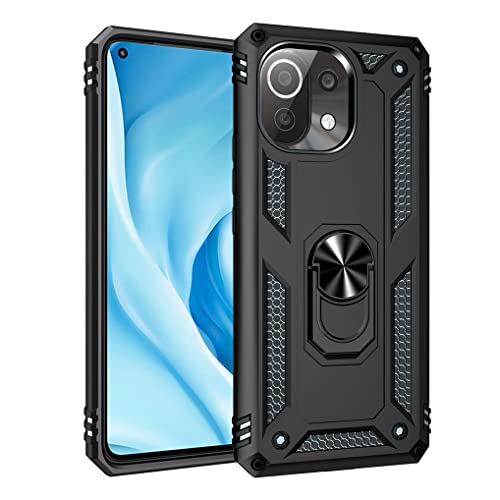 MAOGE Hülle für Xiaomi 11 Lite 5G NE/Xiaomi Mi 11 Lite (4G/5G), Militär Strapazierfähig Robust Handyhülle Stoßfest Silikon TPU + PC Handy Case Schutzhülle mit 360 Grad Ring Ständer - Schwarz von MAOGE