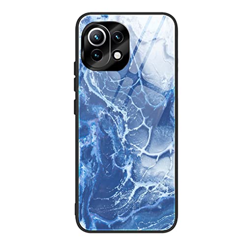MAOGE Hülle für Xiaomi 11 Lite 5G NE/Xiaomi Mi 11 Lite (4G/5G), Ultradünne Gehärtetem Glas & Weich Silikon TPU Handyhülle Glänzend Marmor Case Stoßfest Schutzhülle, Blaues Meer von MAOGE