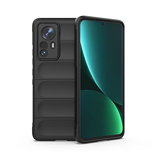 MAOGE Hülle für Xiaomi 12 Lite, [Fallschutz, rutschfest Airbag-Design] Robust-Case Stylische Schutzhülle, TPU Bumper + Weiches Silikon Stoßfest Handyhülle - Schwarz von MAOGE