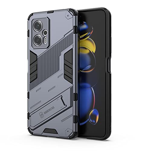 MAOGE Hülle für Xiaomi Poco X4 GT 5G, [Militärische Stoßfest Case] Ultra Dünn Harter PC Sanft TPU Schutzhülle Handyhülle mit Stabilem Faltbar Ständer - Grau von MAOGE