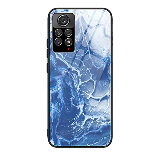 MAOGE Hülle für Xiaomi Redmi Note 11 Pro 5G/4G, Ultradünne Gehärtetem Glas Zurück & Weich Silikon TPU Rahmen Handyhülle Glänzend Marmor Case Stoßfest Schutzhülle, Blaues Meer von MAOGE
