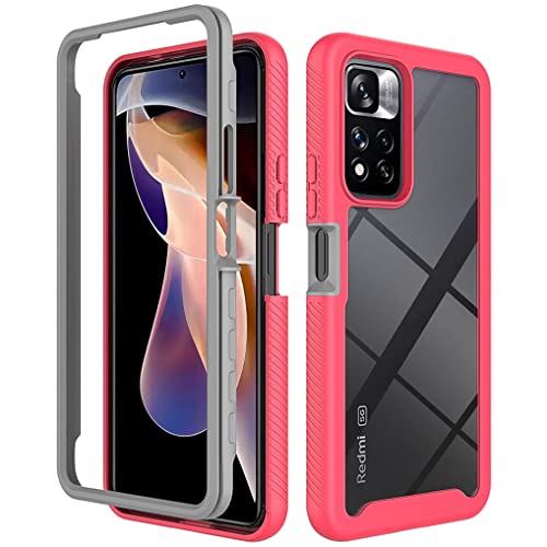 MAOGE Transparent Hülle für Xiaomi Redmi Note 11 Pro+ 5G (Note 11 Pro Plus) Handyhülle, Schutzhülle Ganzkörper Hochleistungs [Militärqualität] Stoßfeste Fallschutz-Telefonhülle - Hellrot von MAOGE