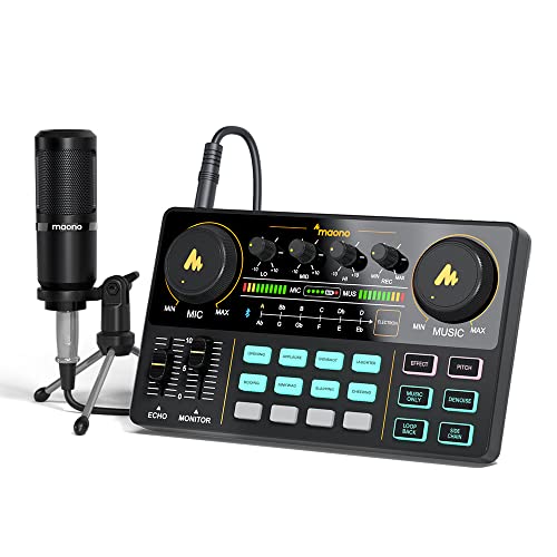 MAONO AU-AM200-S1 Audio-Interface mit DJ-Mixer und Soundkarte, tragbares All-in-One-Podcast-Produktionsstudio mit 3,5-mm-Mikrofon für Gitarre, Live-Youtube-Streaming, PC, Aufnahmestudio und Gaming von MAONO