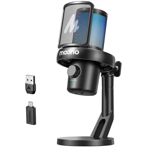 MAONO Mikrofon Kabellos für PC, Gaming Mikrofon mit Software-AI-Stimmänderung, Geräuschunterdrückung, Benutzerdefiniertem EQ, Einstellbaren RGB-Lichtern für Gaming, Podcast, Streaming, DM40 Schwarz MAONO Mikrofon Kabellos für PC, Gaming Mikrofon mit Software-AI-Stimmänderung, Geräuschunterdrückung, Benutzerdefiniertem EQ, Einstellbaren RGB-Lichtern für Gaming, Podcast, Streaming, DM40 Schwarz von MAONO