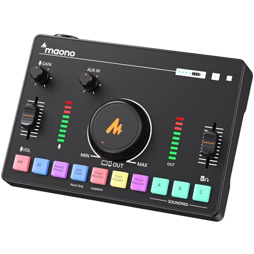 MAONO Streaming-Audio-Mixer, Audio-Interface mit Pro-Preamp, Bluetooth, eingebauter Akku, 48 V Phantomspeisung für Live-Streaming, Podcasting, Gaming MaonoCaster AMC2 NEO (mattschwarz) von MAONO