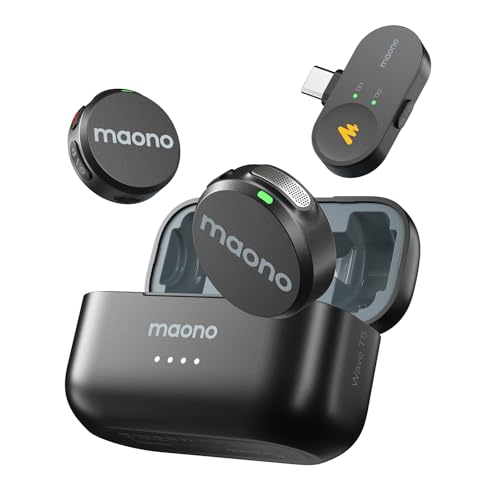 MAONO Wave T5 Mini Mikrofon für Handy (USB-C Plug) - Wireless Lavalier Mikrofon mit 48kHz/24Bit, 30H Akkulaufzeit, 300m Reichweite, Noise Cancellation. Handy Mic für Vlog YouTube Streaming von MAONO