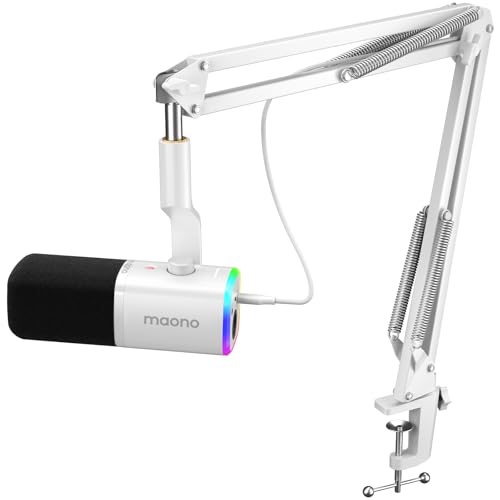 MAONO XLR/USB Gaming Mikrofon Set, Dynamisches PC Mikrofon mit Arm, RGB, Software, Stummschalttaste, Gain-Regler, für PC Gaming, Streaming, Aufnahme, PS4/5 Mac Mixer(PD100XS Weiß) von MAONO