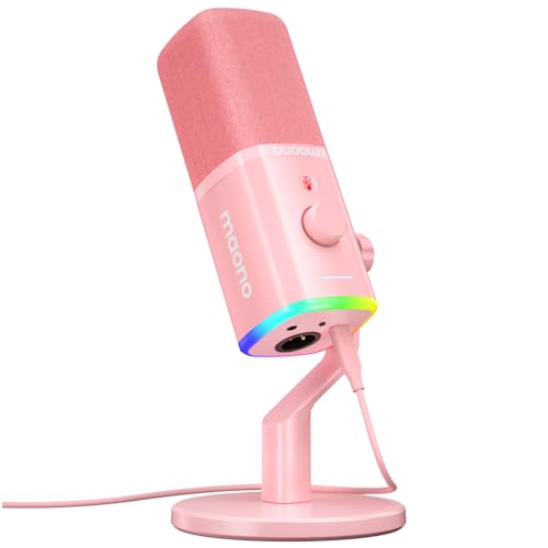 MAONO XLR/USB Mikrofon für Streaming, Dynamisches Mikrofon mit Software, Stummschalttaste, Gain-Regler, für Podcast, PC Gaming, Aufnahme, YouTube-Inhaltserstellung, PS4/5 Mac Mixer (PD100X Rosa) von MAONO