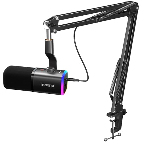MAONO XLR/USB Streaming Mikrofon mit Arm: Dynamisches Mikrofon mit Software, Stummschalttaste, Gain-Regler, für Podcast, PC Gaming, Aufnahme, YouTube-Inhaltserstellung, Chat, PS4/5 Mac Mixer (PD100XS) von MAONO