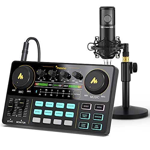 Podcast-Ausrüstung, MAONO MaonoCaster Lite All-in-One-Schnittstelle für Podcasts, Audio-Schnittstelle mit 25 mm Großmembran-Mikrofon für Live-Streaming, Aufnahmen, AU-AM200-S4 von MAONO