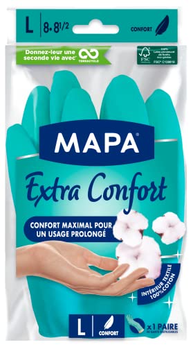 Mapa - Extra Komfort – Haushaltshandschuhe aus Latex, Textilfutter aus 100% Baumwolle – bequem und robust für einen längeren Gebrauch – 1 Paar – Größe L von MAPA