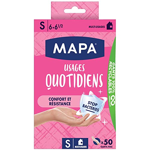 Mapa - Für den täglichen Gebrauch – dünne Vinylhandschuhe puderfrei – antibakteriell und bequem – Box mit 50 Handschuhen – Größe S von MAPA