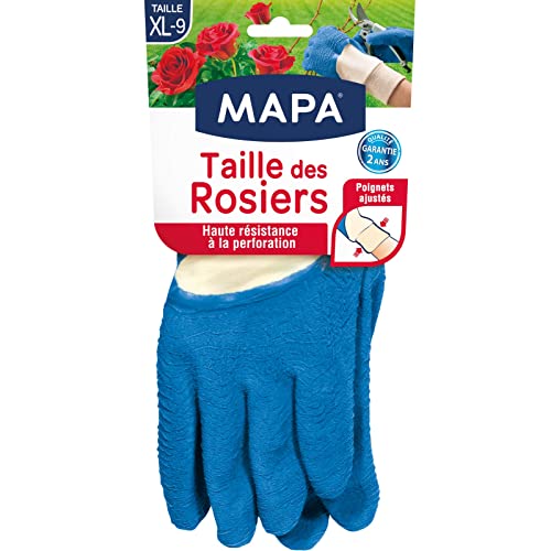 MAPA - Rosengröße – Gartenhandschuhe aus Latex mit Textil, 100% Baumwolle – durchstoßsicher – ideal zum Beschneiden von Dornen – 1 Paar – Blau – Größe XL von MAPA