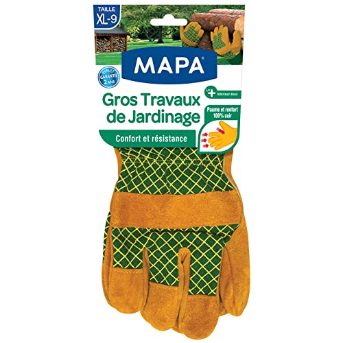 Mapa – große Gartenarbeit – Gartenhandschuhe aus Leder und Textilfutter – optimaler Komfort und hohe Widerstandsfähigkeit für schwere Gartenarbeiten – 1 Paar – Größe XL von MAPA