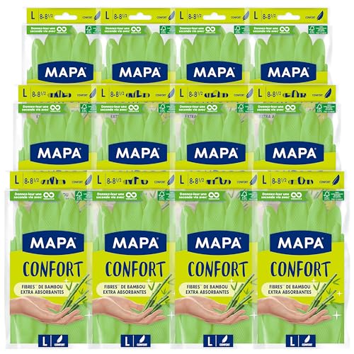 Spontex Mapa Comfort – 12 Haushaltshandschuhe aus Bambusfasern – hält die Hände kühl und trocken, 12 Packungen à 1 Paar – Größe L von MAPA