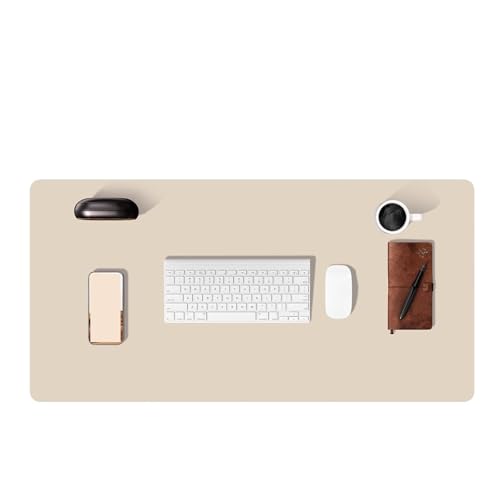 Schreibtischunterlagen Leather Desk Pad Protector Mouse Pad Office Desk Mat Waterproof Non-Slip PU Leather Computer Desk Pad Zur Dekoration(Beige,90x43 cm) von MAQDDO