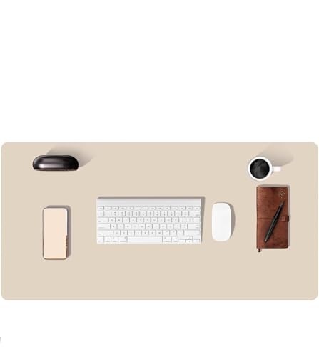 Schreibtischunterlagen Schreibtischunterlage aus Leder, Computerunterlage for den Schreibtisch, großes Mauspad und Tastaturunterlage, Schreibtischschutz fürs Büro Zur Dekoration(Beige,90x43 cm) von MAQDDO