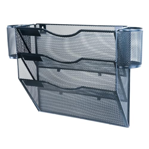 Wandmontierte Magazinablage 3/5-Taschen-Wandordner-Organizer aus Netzstoff mit 2 Stifthaltern, wandmontierter Postpapier-Dokumentenordnerhalter FüR Lagerung(Black) von MAQDDO
