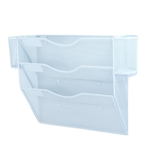 Wandmontierte Magazinablage 3/5-Taschen-Wandordner-Organizer aus Netzstoff mit 2 Stifthaltern, wandmontierter Postpapier-Dokumentenordnerhalter FüR Lagerung(White) von MAQDDO