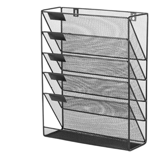 Wandmontierte Magazinablage 6-stufiger Aktenhalter for Aufhängen an der Wand, Netz-Aktenorganisator, wandmontierter Aktenhalter, Post-Organizer, Zeitschriften-Aufbewahrungsregal FüR Lagerung(Black) von MAQDDO