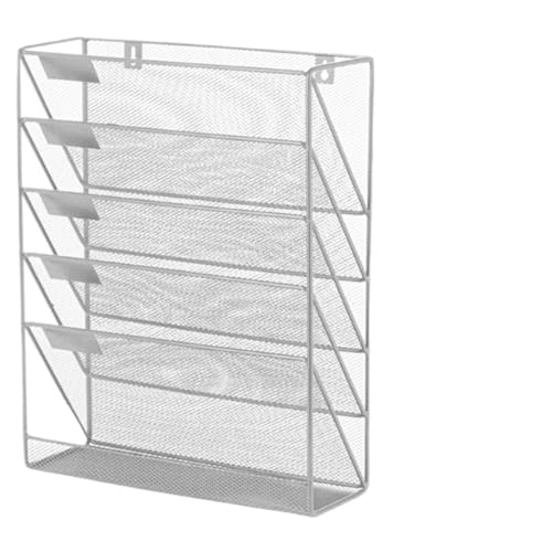 Wandmontierte Magazinablage 6-stufiger Aktenhalter for Aufhängen an der Wand, Netz-Aktenorganisator, wandmontierter Aktenhalter, Post-Organizer, Zeitschriften-Aufbewahrungsregal FüR Lagerung(WHITE) von MAQDDO
