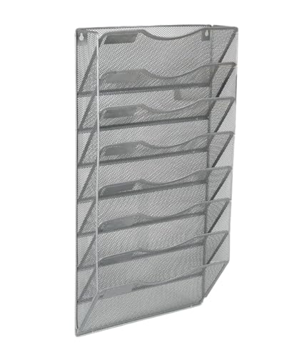 Wandmontierte Magazinablage Metal 8 Pockets Mesh Hanging Wall File Holder Organizer Wall Mounted Paper Magazine Rack FüR Lagerung(Grey) von MAQDDO