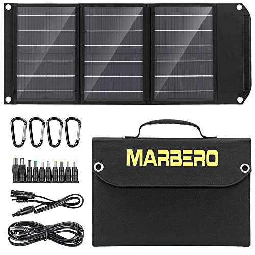 MARBERO 30W Solarladegerät faltbares Solarl Ladegerät für tragbare Kraftwerksgeneratoren Solarmodul Tragbarer Monokristallinem iPhone, iPad, Laptop, QC3.0 USB & DC (10 Anschlüsse) für Outdoor Camping von MARBERO