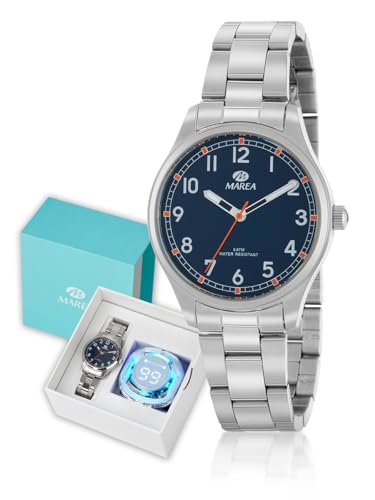 MAREA Kinderuhr Kommunion B36204/3 – Gehäuse und Armband aus Stahl, dunkelblaues Zifferblatt mit roten Details, Set mit Bluetooth-Kopfhörern, silber MAREA Kinderuhr Kommunion B36204/3 – Gehäuse und Armband aus Stahl, dunkelblaues Zifferblatt mit roten Details, Set mit Bluetooth-Kopfhörern, silber von MAREA
