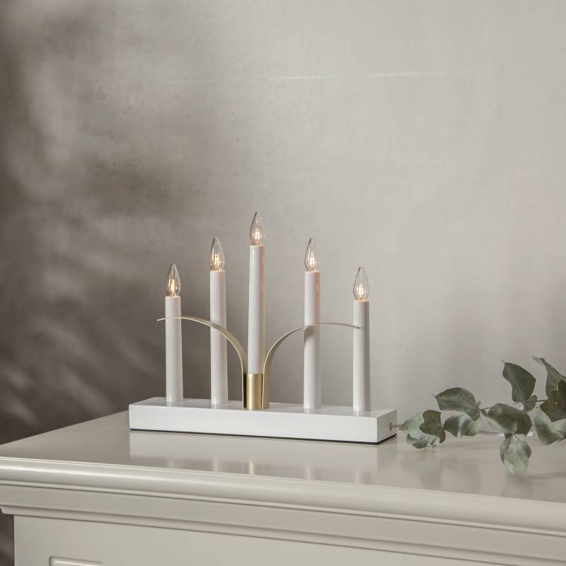 Fensterleuchter LILJA - Stimmungsleuchter mit Verzierung - H: 25cm - warmweiße E10 Glühlampen - weiß von MARELIDA