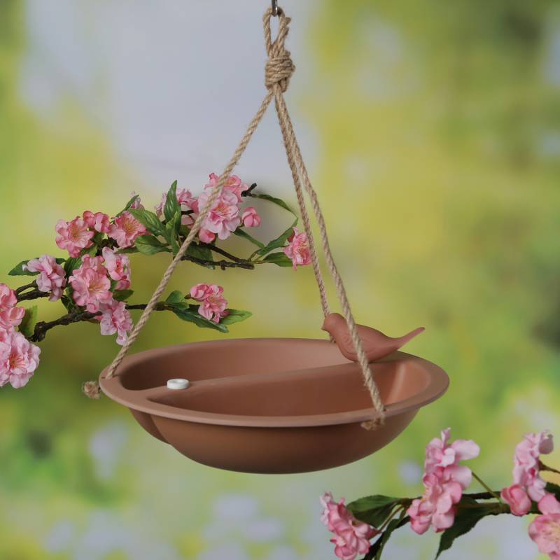 Futterstelle mit Vögelchen - Vogeltränke zum Aufhängen - Bambus - D: 27cm - braun von MARELIDA