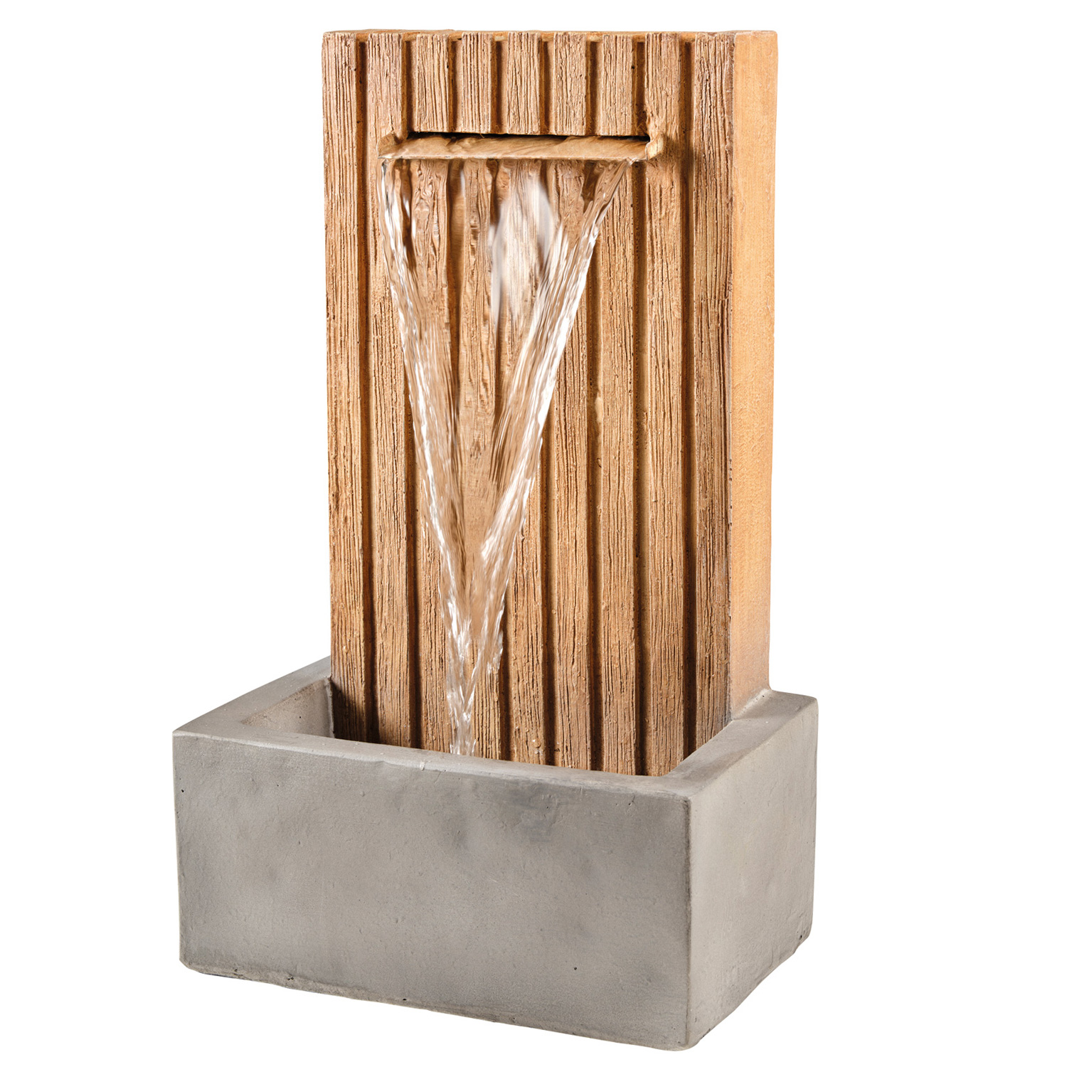 Gartenbrunnen - Standbrunnen mit Holzwandoptik - GRC Beton - H: 54cm - für Außen - grau, naturbraun Gartenbrunnen - Standbrunnen mit Holzwandoptik - GRC Beton - H: 54cm - für Außen - grau, naturbraun von MARELIDA