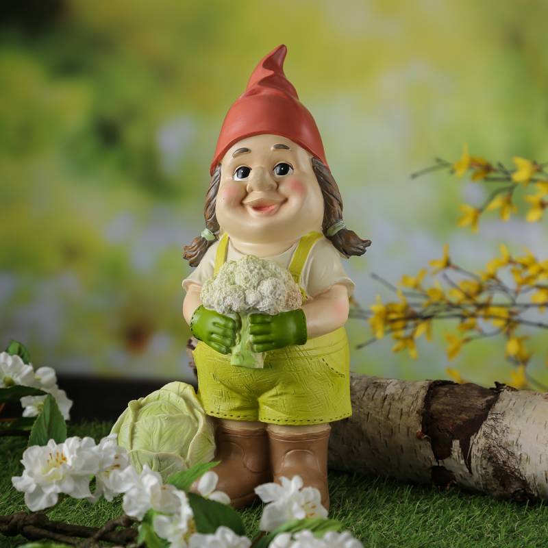 Gartenzwerg MAGDA - Zwerg mit Gemüse - Gartenfigur - Polyresin - H:... von MARELIDA