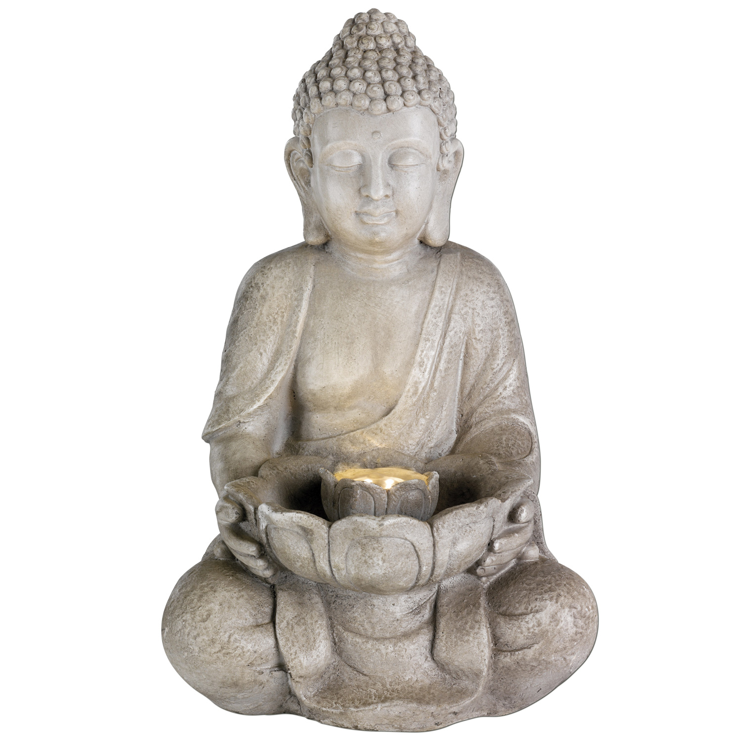 LED Brunnen Buddha - Gartenbrunnen - GRC Beton - 6 warmweiße LED - H: 45cm - Außen - grau von MARELIDA