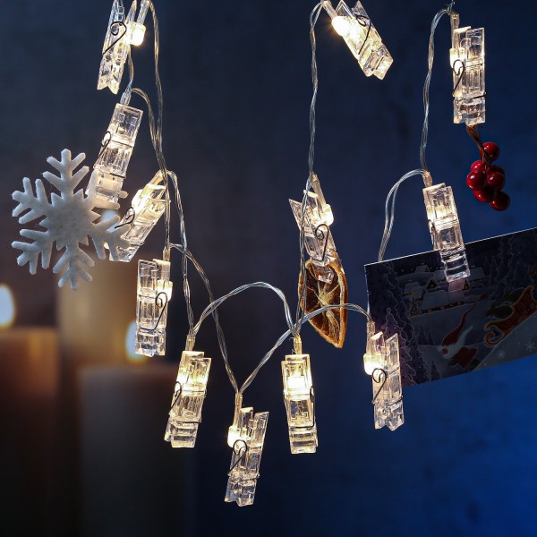 LED Clip Lichterkette - 12 Wäscheklammern - 12 warmweiße LED - L: 1... von MARELIDA