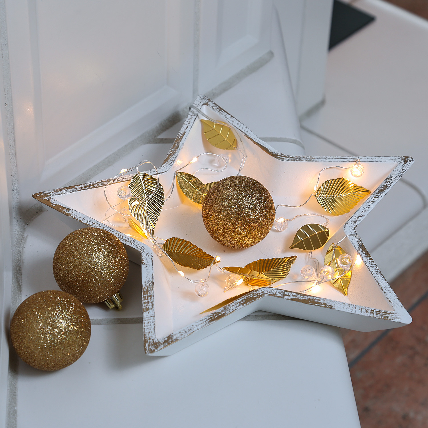 LED Drahtlichterkette mit goldenen Blättern und Perlen - 20 warmwei... von MARELIDA
