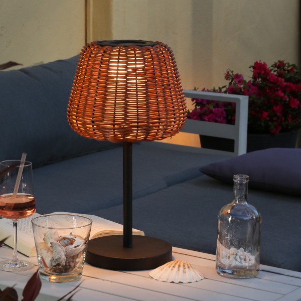 LED Garten Tischleuchte - in Rattanoptik - H: 45cm - dimmbar - aufl... von MARELIDA