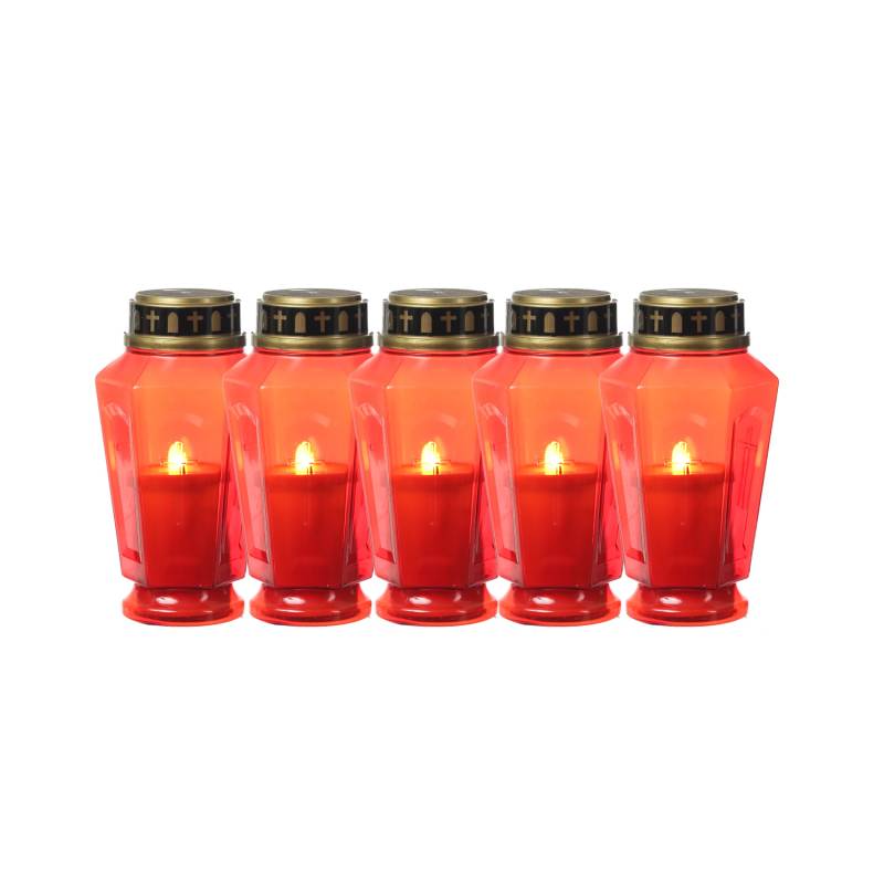 LED Grablicht - Grabkerze - orange flackernd - Timer- H: 15,5cm - für Außen - rot - 5er Set von MARELIDA
