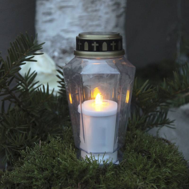 LED Grablicht Serene - Grabkerze - warmweiße LED - H: 15,5cm - 1000h Leuchtdauer - weiß/gold von MARELIDA