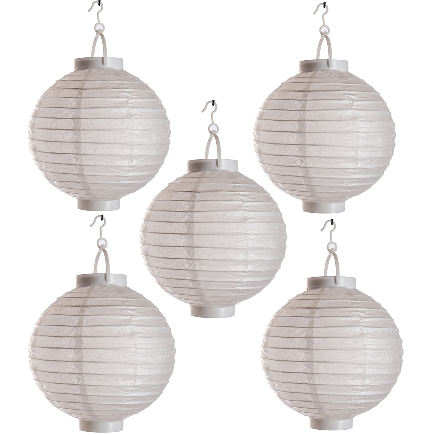 LED Lampion - kaltweiße LED - D: 30cm - Montagehaken - Batteriebetrieb - weiß - 5er Set LED Lampion - kaltweiße LED - D: 30cm - Montagehaken - Batteriebetrieb - weiß - 5er Set von MARELIDA