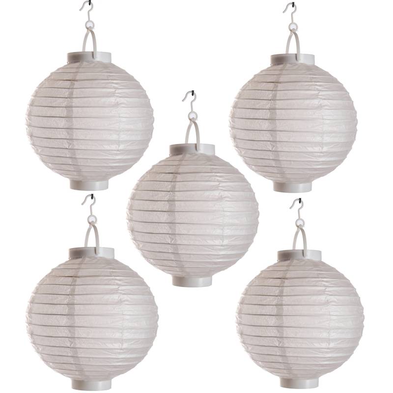 LED Lampion - kaltweiße LED - D: 30cm - Montagehaken - Batteriebetrieb - weiß - 5er Set von MARELIDA