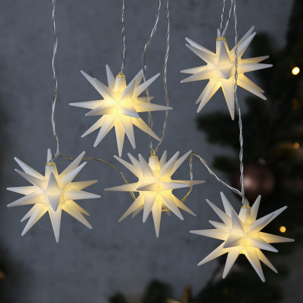 LED Lichterkette 3D Sterne - 5 warmweiße LED - L: 1,6m - Timer - Ba... von MARELIDA