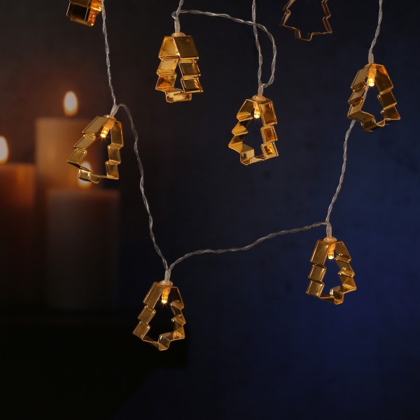 LED Lichterkette Backförmchen goldene Tannenbäume - 8 warmweiße LED... von MARELIDA